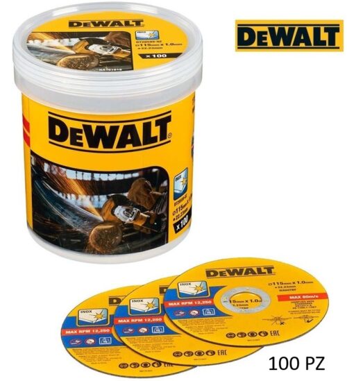 Dewalt 100 dischi da taglio 115 x 1 per smerigliatrice acciaio e inox DT20599-QZ