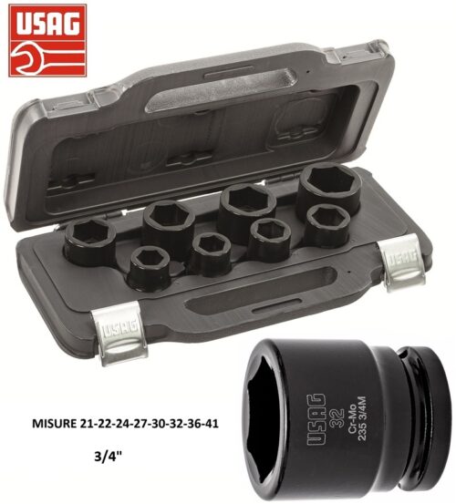 Usag 235 3/4 M/C8 set 8 bussole macchina esagonali chiavi in cassetta